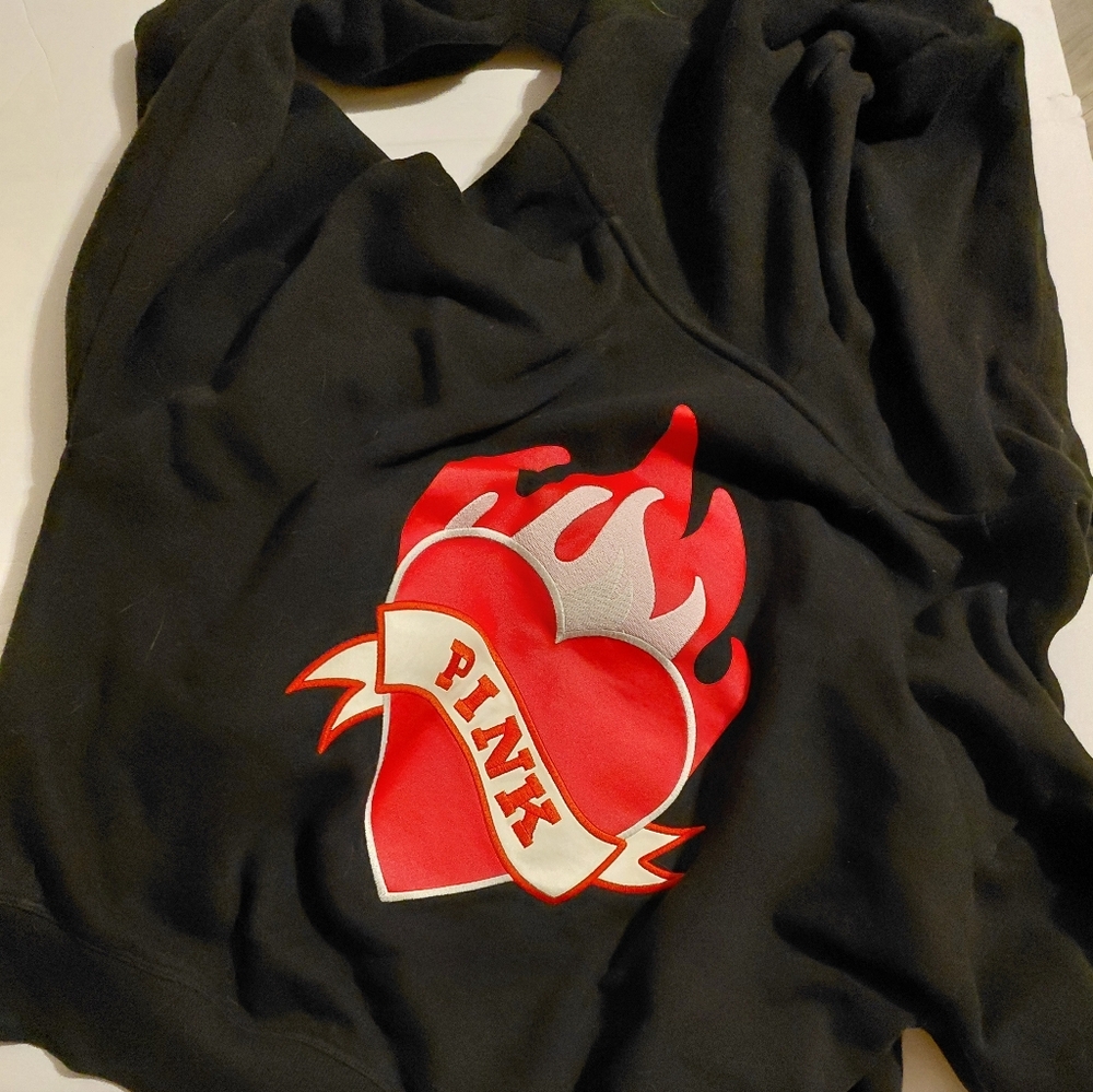Pink Victoria Secret Womans Thats Fire Black Zip Up Hoodie Size Xs